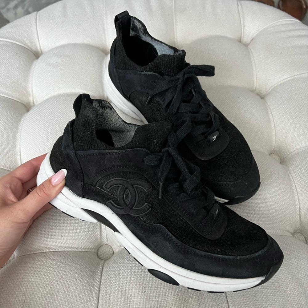 Chanel tweed and suede sneakers
